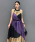 Tri-Color Pleated Halter Dress
